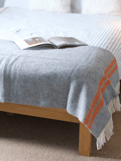 Silver Grey & Pumpkin Fishbone 2 Stripe Pure New Wool Sand Blanket Large