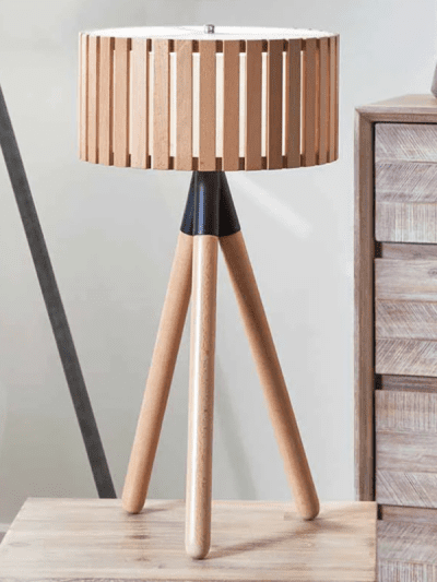 Rabanne Slatted Natural Wood Tripod Table Lamp