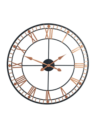 Black and Rose Gold Metal Round Wall Clock