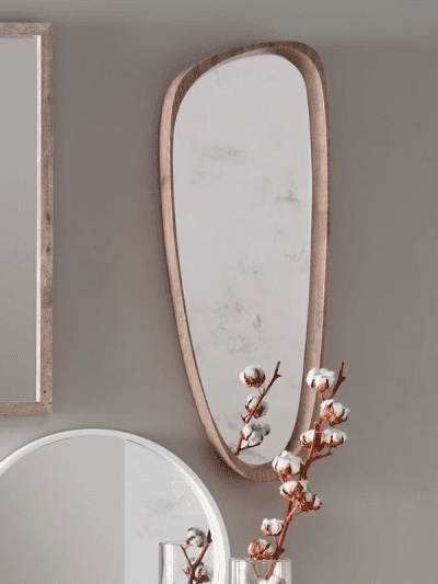 Natural Wood Veneer Teardrop Shaped Mirror