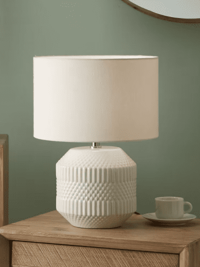 Meribel White Embossed Geo Ceramic Table Lamp