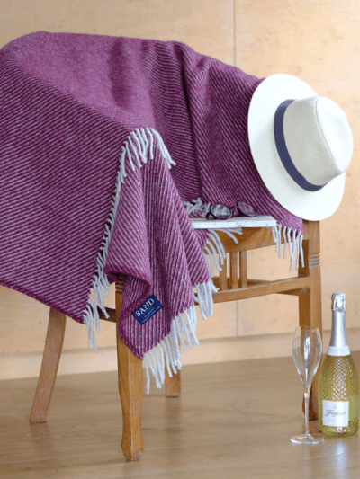 Diagonal Stripe Rosewood Pure New Wool Sand Blanket