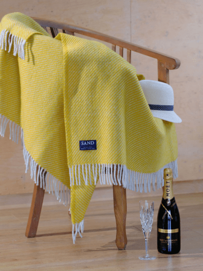 Diagonal Stripe Yellow Pure New Wool Sand Blanket Large