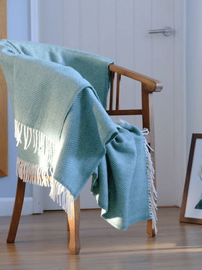 Sea Green Fishbone Pure New Wool Sand Blanket