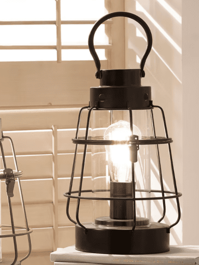 Filey Grey Metal and Clear Glass Oil Lantern Table Lamp