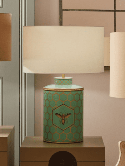 Blue Aquamarine Honeycomb Hand Painted Metal Table Lamp