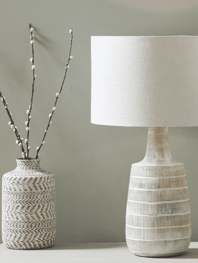 Dambula White Wash Wood Textured Tall Neck Table Lamp Base
