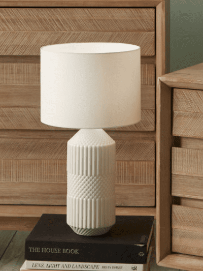 Meribel White Geo Textured Tall Ceramic Table Lamp
