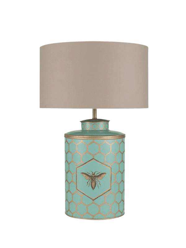 Blue Aquamarine Honeycomb Hand Painted Metal Table Lamp - Image 2