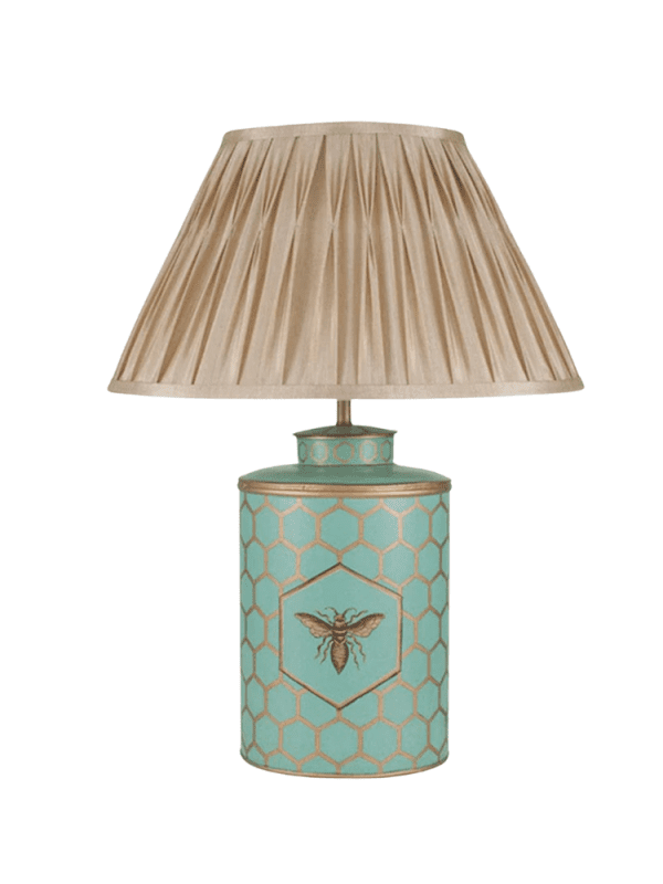 Blue Aquamarine Honeycomb Hand Painted Metal Table Lamp - Image 3