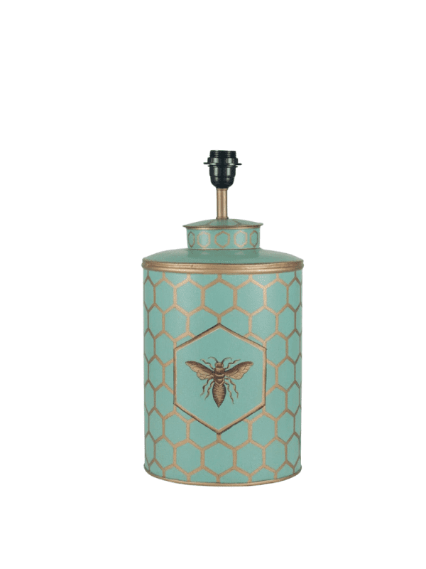 Blue Aquamarine Honeycomb Hand Painted Metal Table Lamp - Image 4