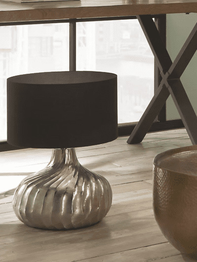 Raw Silver Metal Twist Wide Table Lamp