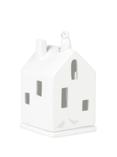 Tea Light House with Cat Sitting on Rooftop