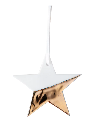 Räder Christmas Porcelain Star in gold, glazed inside with textured exterior, festive home decoration.