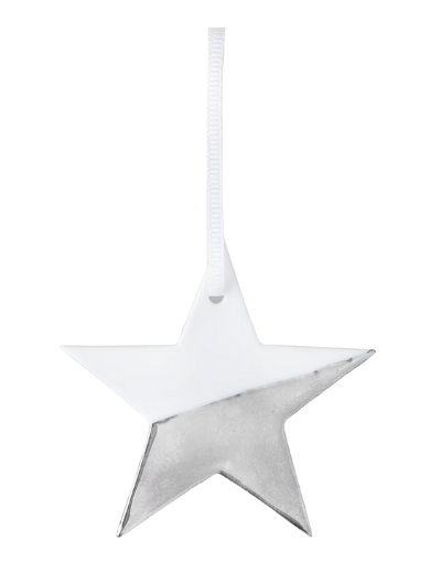 Räder Christmas Porcelain Star in silver, glazed inside with textured exterior, festive home decoration.