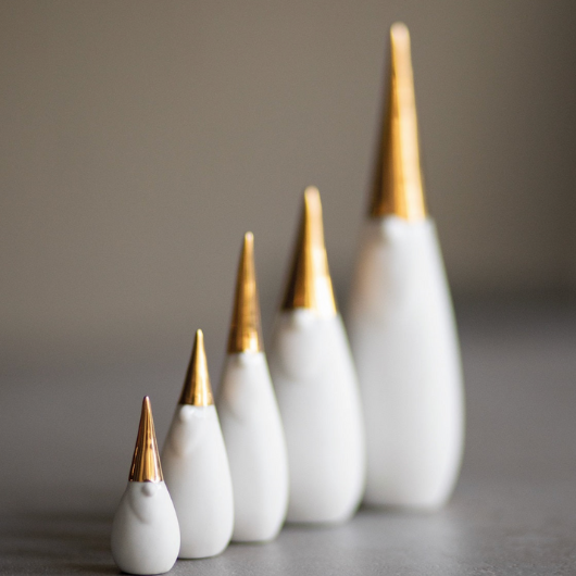 Porcelain Santa Gnome statuette with gold accents by Lisa Hampe, 4x4x15cm, perfect for festive home décor.