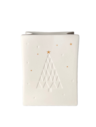 White porcelain Räder Christmas Tree light bag with embossed world, gold stars.