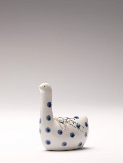 Räder Porcelain Early Bird Desk Magnet, Ink Blue, hand-painted glazed porcelain, 8x4x9cm, magnetic paperclip holder and desk décor.