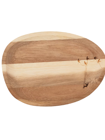 Räder Wonderland Tray – Small, wooden tray with engraved flock of birds carrying a child, 20.5x14.5x1cm, decorative or seasonal use.