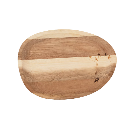 Räder Wonderland Tray – Small, wooden tray with engraved flock of birds carrying a child, 20.5x14.5x1cm, decorative or seasonal use.