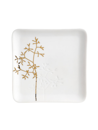 Räder Gold Twig Plate, porcelain with embossed twig pattern and gold foil finish, 13x13x1.5cm, elegant table or decorative accent.