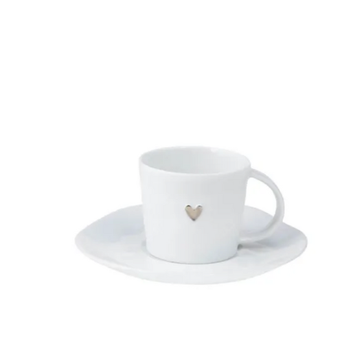 Räder porcelain cup Silver with hidden heart under saucer, 6cm diameter x 5cm high, partly glazed, boxed for gifting.