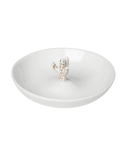 Porcelain mini bowl by Räder Design with small cactus detail, perfect for holding jewellery or trinkets.
