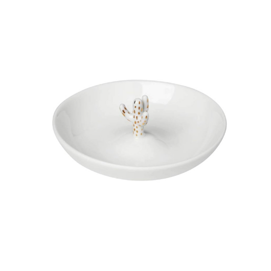Porcelain mini bowl by Räder Design with small cactus detail, perfect for holding jewellery or trinkets.