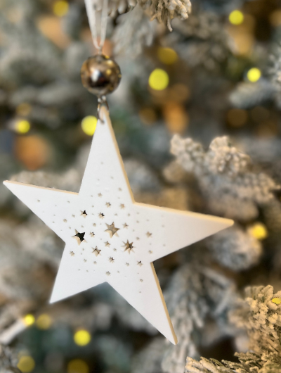 Rader Christmas Porcelain Star With Silver Bell.