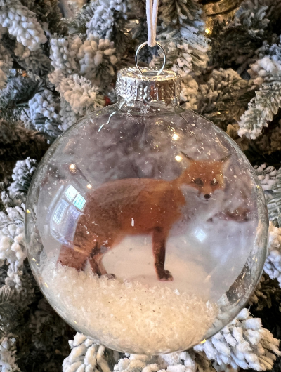 Glass Woodland Snow Scene Bauble Fox.