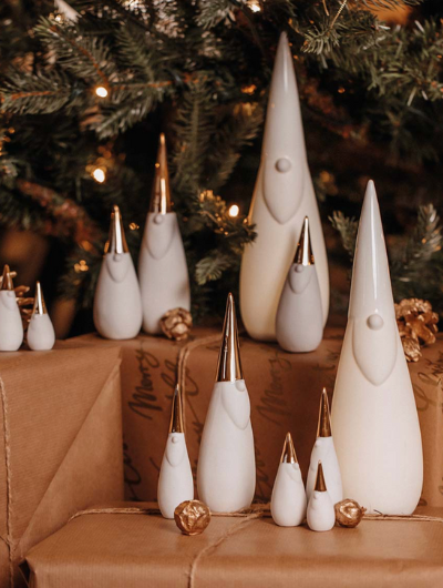 Porcelain Santa Gnome statuette with gold accents by Lisa Hampe, 4x4x15cm, perfect for festive home décor.