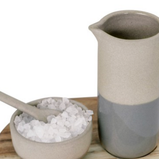 Vino Apero Mini Oil & Salt Set by Räder Design, grey matt glazed stoneware with acacia wood.