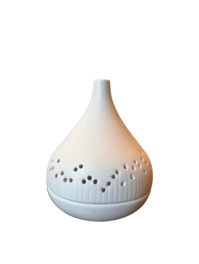 Unglazed porcelain Räder Wonder Light with perforated floral design, large size.