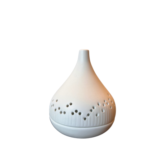 Unglazed porcelain Räder Wonder Light with perforated floral design, large size.