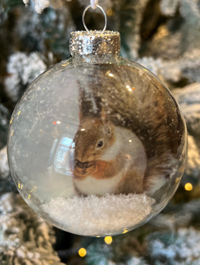 Glass Woodland Snow Scene Bauble Hare