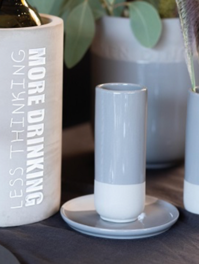 Medium grey stoneware vase by Räder with dark grey glaze inside and partially outside, perfect for holding flowers.