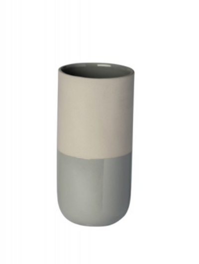 Medium grey stoneware vase by Räder with dark grey glaze inside and partially outside, perfect for holding flowers.