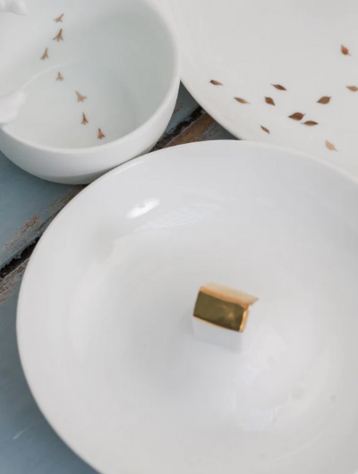 Porcelain mini bowl by Räder Design with small cactus detail, perfect for holding jewellery or trinkets.