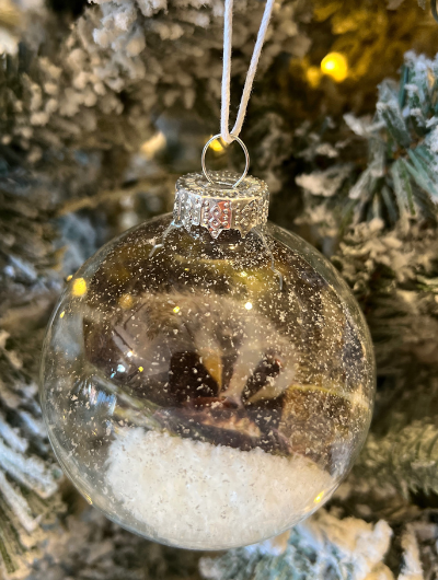 Glass Woodland Snow Scene Bauble Badger