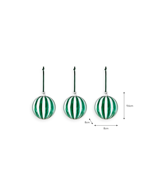 Purton Striped Christmas Baubles Set of 3 Rosemary - Image 3