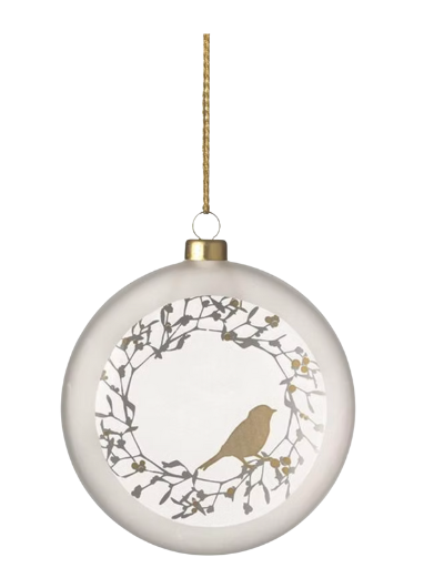 Räder Christmas Frosted Glass Bauble Bird — a simple and elegant frosted glass decoration featuring a delicate bird design. The bauble is glazed on the inside with a mix of glazed and unglazed textures on the exterior, creating a subtle contrast and refined finish. A beautiful and minimal piece from Räder Design that adds a touch of magic and sophistication to your festive décor.