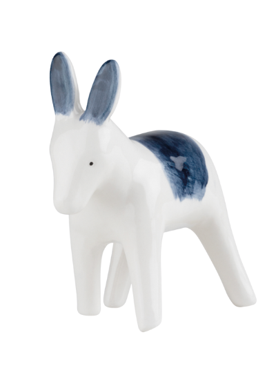 Räder Donkey Office Magnet in Ink Blue, hand-painted glazed earthenware, 10x4.5x10cm, magnetic paperclip holder and desk décor.