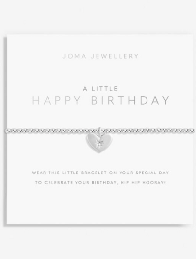 Joma Jewellery A Little Happy Birthday silver-plated bracelet with charm on sentiment card.