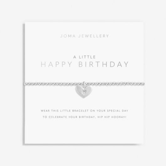 Joma Jewellery A Little Happy Birthday silver-plated bracelet with charm on sentiment card.