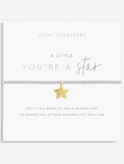 Joma Jewellery A Little You're A Star silver-plated bracelet with star charm on sentiment card.