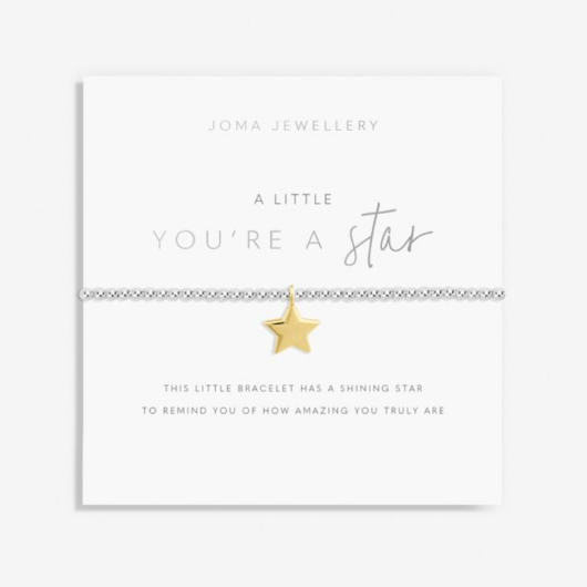 Joma Jewellery A Little You're A Star silver-plated bracelet with star charm on sentiment card.
