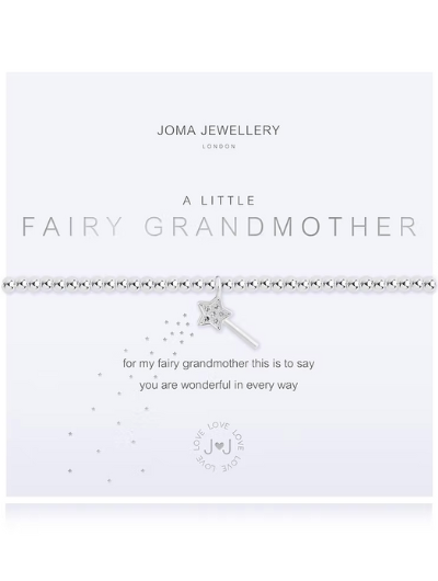 Joma Jewellery A Little Fairy Grandmother silver-plated bracelet with wand charm on sentiment card.