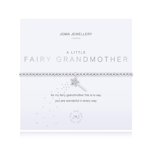 Joma Jewellery A Little Fairy Grandmother silver-plated bracelet with wand charm on sentiment card.