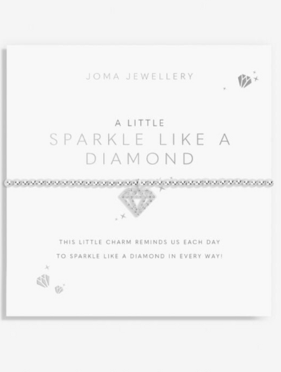 Joma Jewellery A Little Sparkle Like A Diamond silver-plated bracelet with embellished diamond charm on sentiment card.