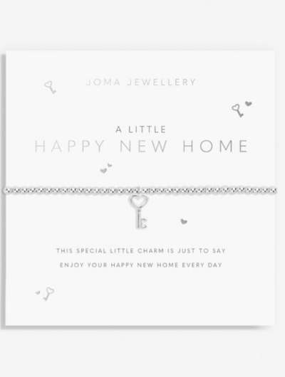 Joma Jewellery A Little Happy New Home silver-plated bracelet with house charm on sentiment card.